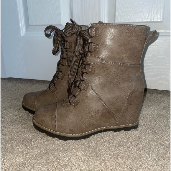Taupe Wedge Booties - Picture 1 of 4
